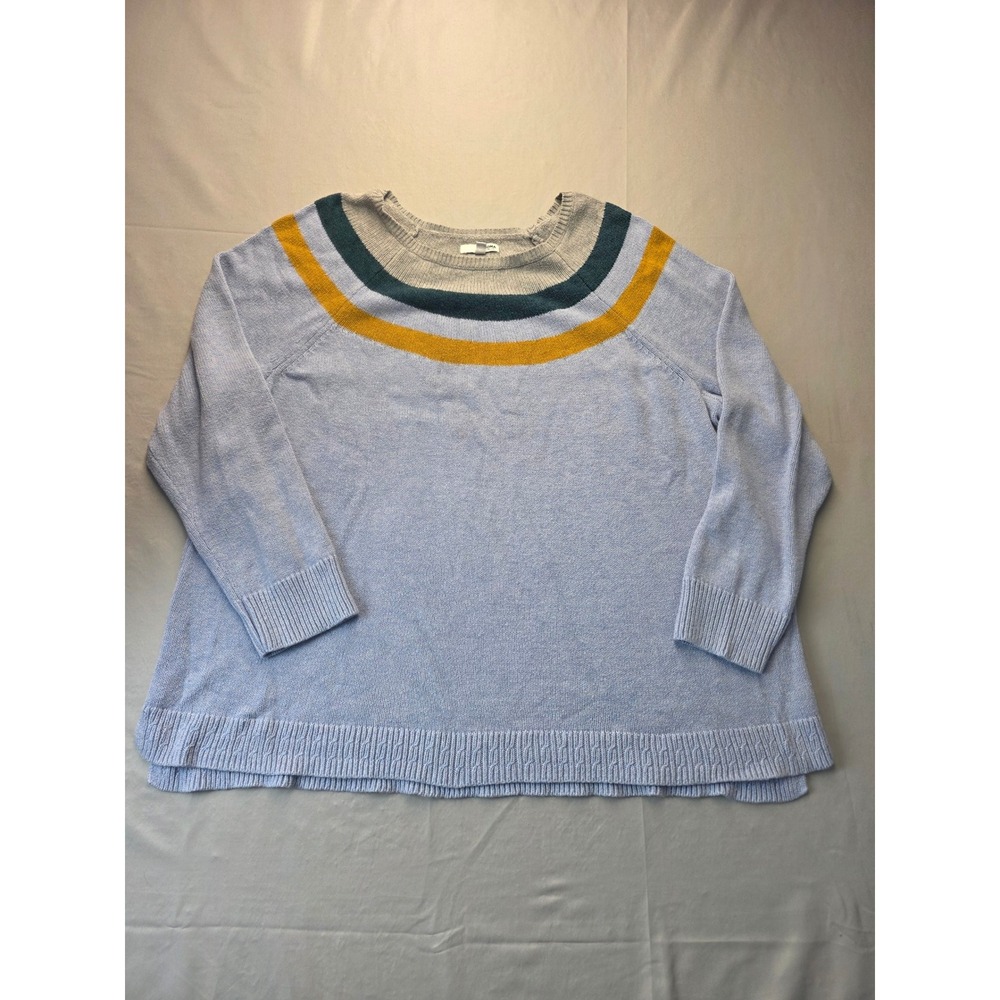 Sonoma Goods For Life Womens 2X Blue Striped Yoke Cotton Blend Knit Sweater